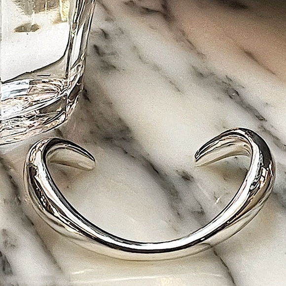 Sterling Silver Bangle Bracelet, Irregular Cuff Geometric, Vermeil - Picture 2 of 6